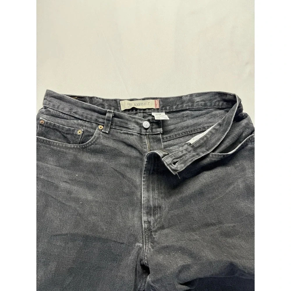 Levis 550 Black denim Jeans‎ Mens 38x30 Relaxed fit Distressed Fray Casual Pant